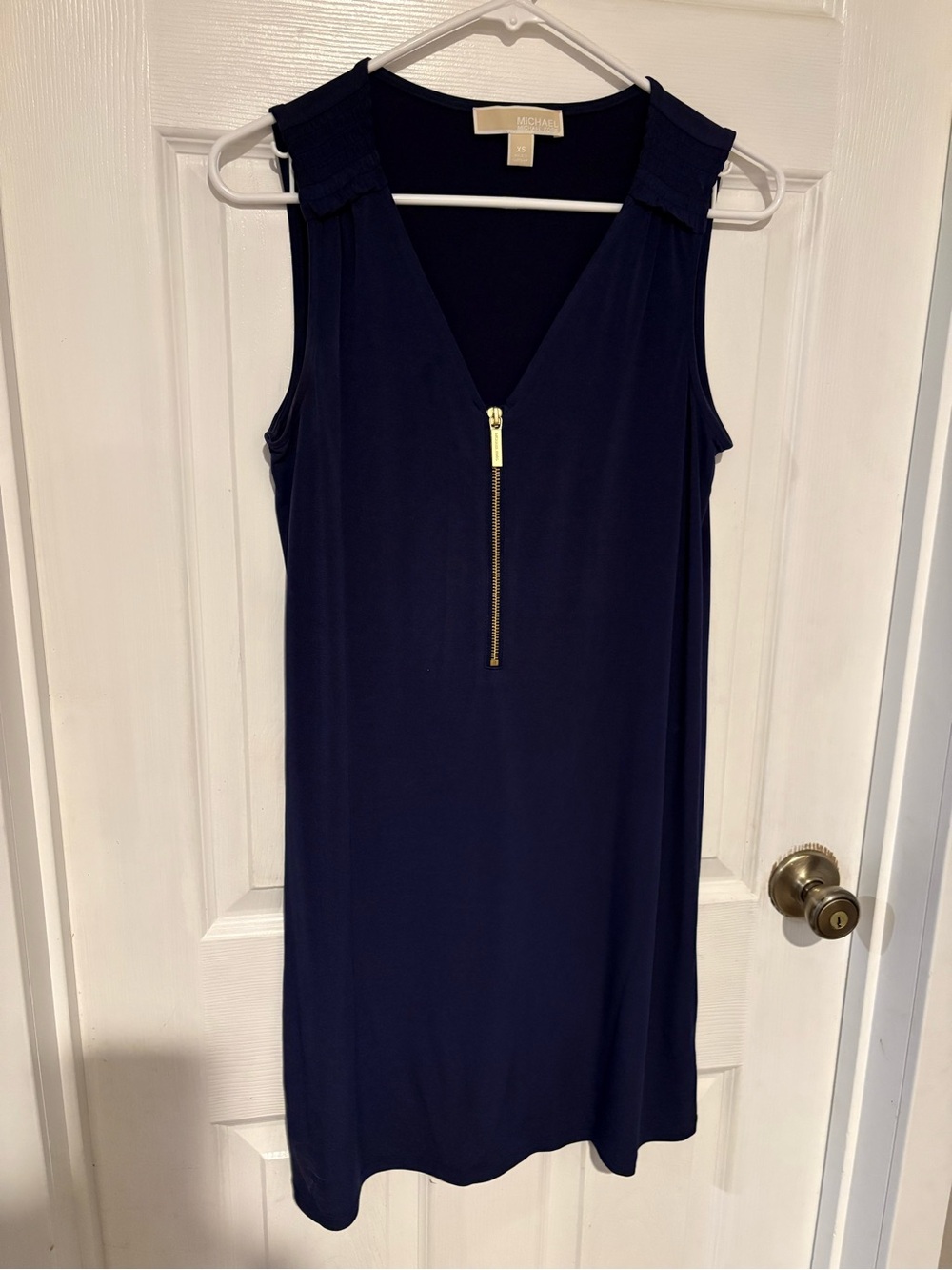 Michael Kors Navy Sleeveless V-Neck Mini Dress with Gold Zip Detail